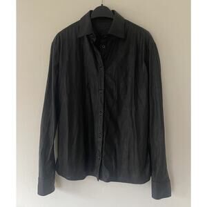 tomas maier black button up vegan leather shirt size 6 black $890